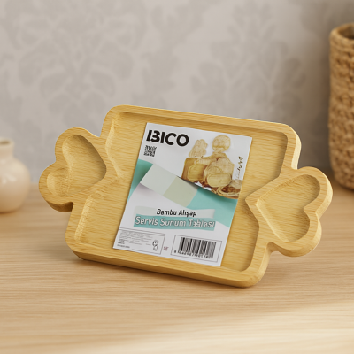 Bambu Ahşap Servis Tepsisi 25x14 cm - 3 Bölmeli Sunum Tahtası