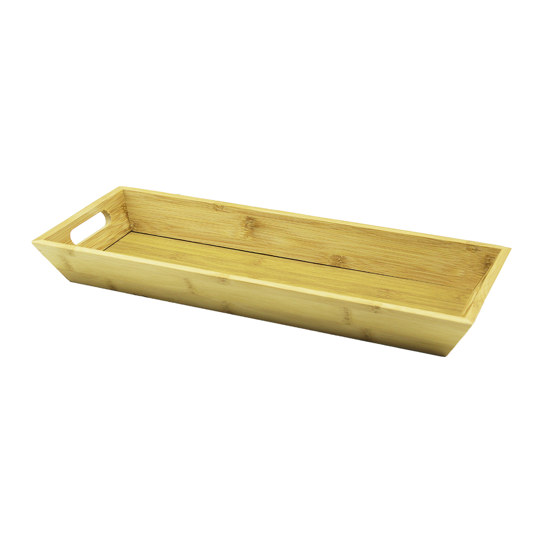 Bambu Ahşap Sunum Tepsisi 16x40x4 cm Çift Kulplu