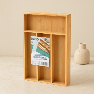 Bambu Çekmece Kaşıklık 22.4x33 cm - 4 Bölmeli Çok Amaçlı Organizer