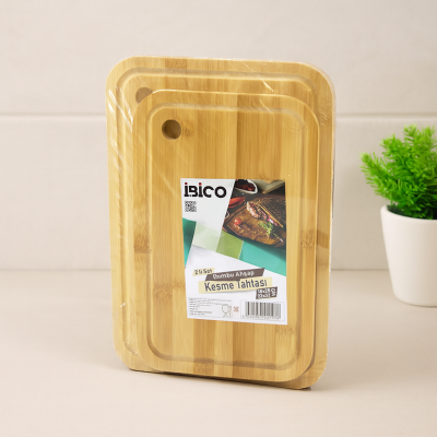Bambu Oval Kenarlı Kanallı Kesim Panosu Yuvarlak Kulplu