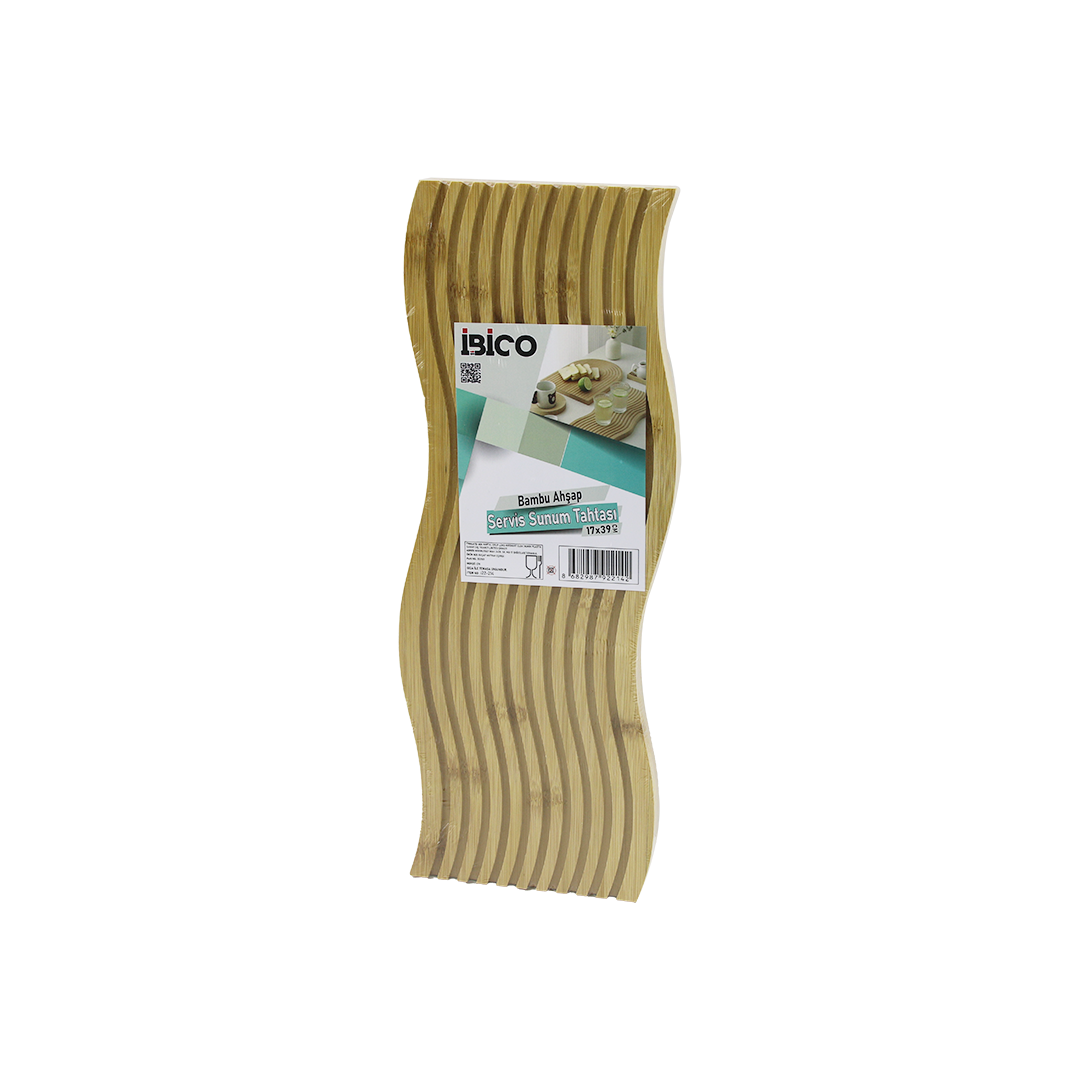 Bambu Servis Sunum Tahtası 17x39x1.5 cm (Çift Yüzlü Dalgalı/Kanallı)