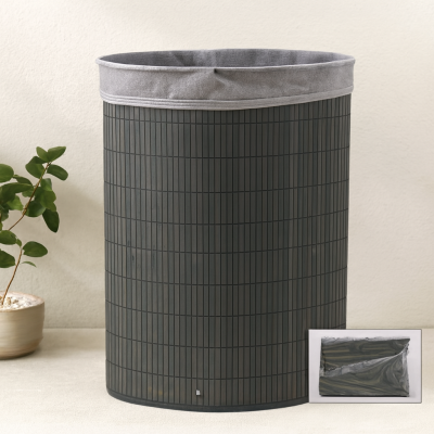 Bambu Üçgen Kirli Çamaşır Sepeti 35x60 cm - Kapaklı, Kumaş Torbalı