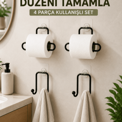 Banyo ve Mutfak İçin 4 Parça Set 2 Adet Kağıtlık 2 Adet Havlu Askısı
