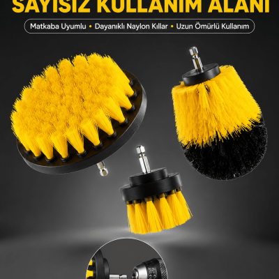 Banyo ve Mutfak İçin Matkap Ucu Temizlik Fırçası 3’lü Set