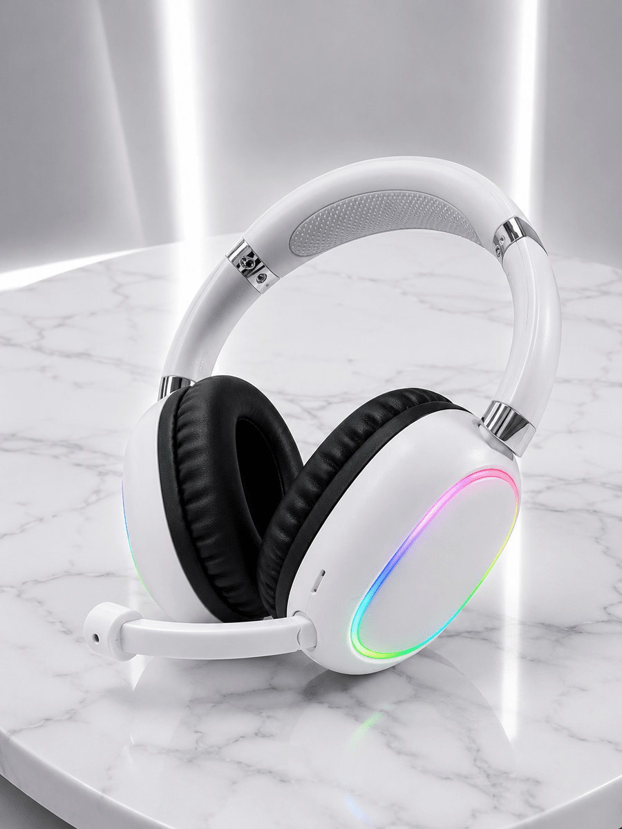 Beyaz Kablosuz Bluetooth Kulaklık Mikrofonlu Ergonomik Kulak Üstü Tasarım