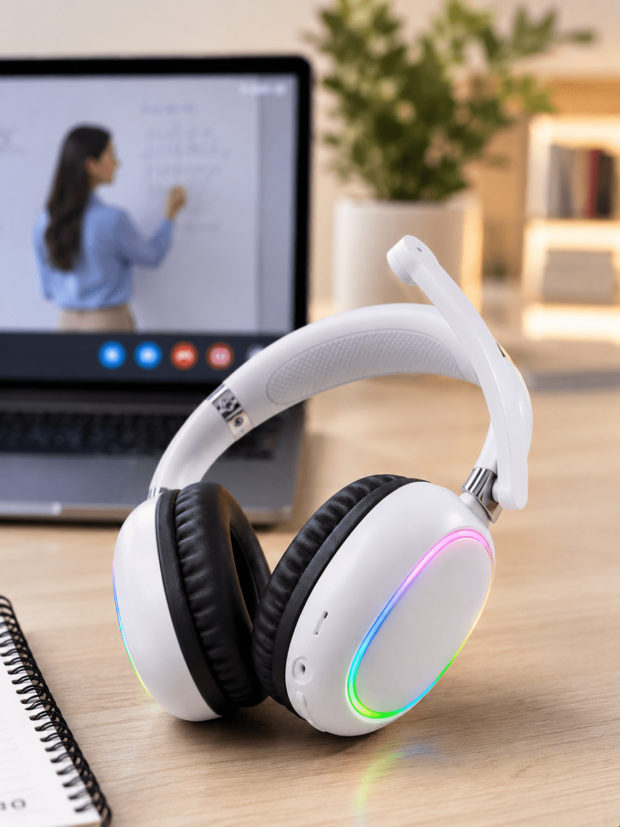 Beyaz Kablosuz Bluetooth Kulaklık Mikrofonlu Ergonomik Kulak Üstü Tasarım
