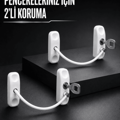 Beyaz Kablolu Pencere Kilidi 2 Adet Çocuk Koruma ve Pencere Emniyet Aparatı