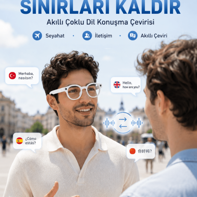Beyaz Kameralı Akıllı Gözlük Yapay Zeka Görüntü Tanıma Bluetooth Müzik Telefon Görüşme Dokunmatik Kontrollü
