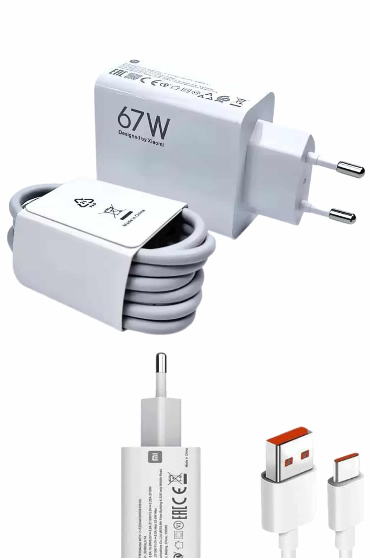 Beyaz Ultra Plus Hızlı Şarj Seti Şarj Adaptörü ve Kablosu 67W