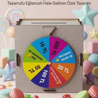Birikim Kutusu Şans Çarklı Tasarruf Oyunu Eğlenceli Hedef Kumbarası