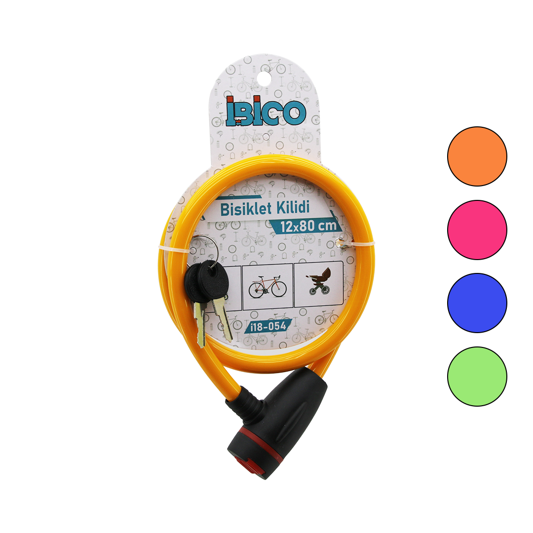 Bisiklet Kilidi Çelik Tel 12 mm x 80 cm Anahtarlı