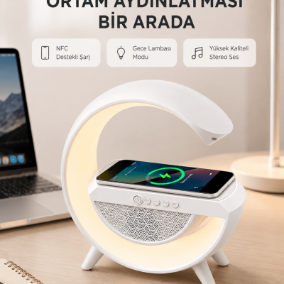 Bluetooth 5.0 Hoparlör – Kablosuz Şarj, RGB Gece Lambası ve FM Radyo