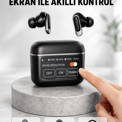 Bluetooth 5.3 ANC Kablosuz Kulaklık – Dokunmatik Kontrol, Dijital Ekran ve Uzun Pil Ömrü