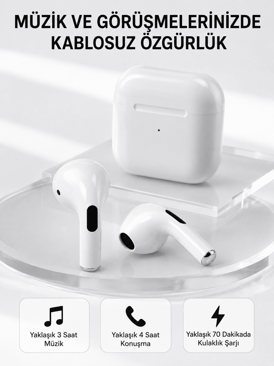 Bluetooth 5.3 TWS Kablosuz Kulak İçi Kulaklık 25 Metre Menzil Şarj Kutulu