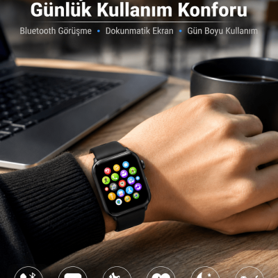 Bluetooth Arama, Akıllı Bildirimler ve Günlük Sağlık Takibi Sunan Şık Tasarımlı Akıllı Saat