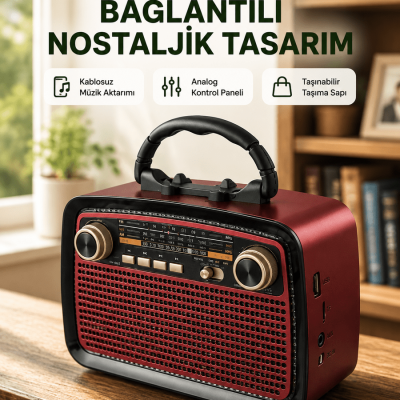 Bluetooth Bağlantılı Taşınabilir Hoparlör – FM/AM Radyo Özellikli, Şarj Edilebilir Batarya, 1 kg