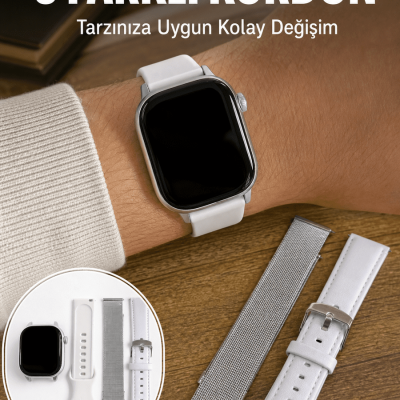 Bluetooth Görüşmeli Dokunmatik Akıllı Saat 3 Farklı Kordon Seçeneği
