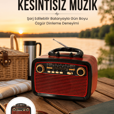 Bluetooth Hoparlör Ahşap Renk Vintage Işıklı Nostaljik Radyo Fm Ahşap Görünümlü Yeni Nesil