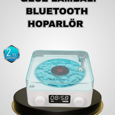Bluetooth Hoparlörlü Gece Lambası Dijital Saat Ekranlı Su Dalgası Efektli Dekoratif
