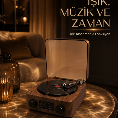 Bluetooth Hoparlörlü Gece Lambası Dijital Saat ve Ambiyans Işığı Çok Amaçlı