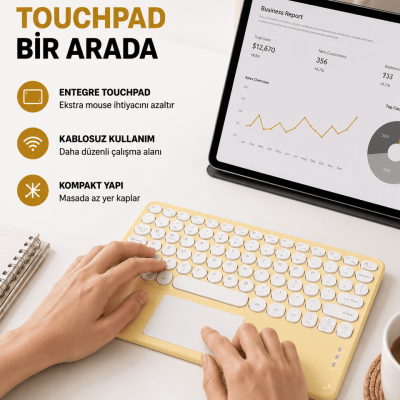 Bluetooth Klavye – Kablosuz, Sessiz Tuşlu, Android iOS Windows Uyumlu, Kompakt Taşınabilir Tasarım