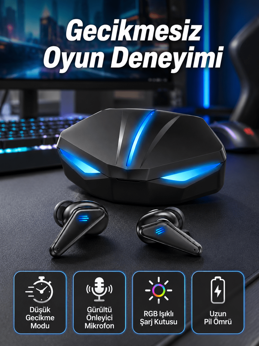 Bluetooth Kulaklık Oyuncu Kulaklığı RGB Işıklı Oyunlarda Düşük Gecikme