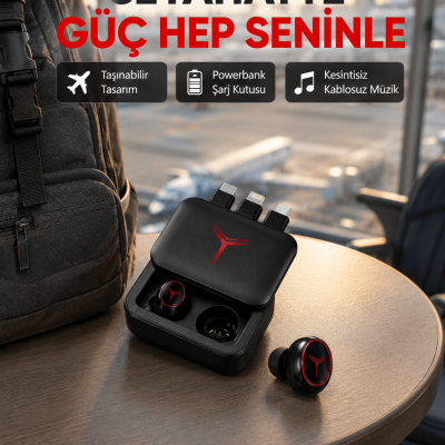 Bluetooth Powerbank Kulaklık – Kablosuz, Uzun Pil Ömrü, Dokunmatik ve Yüksek Ses Kalitesi