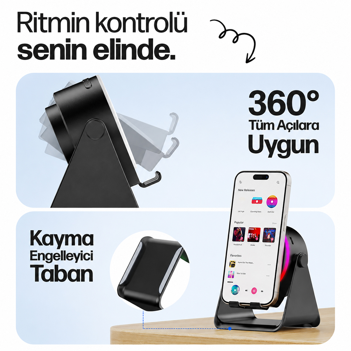 Bluetooth Soundpad Hoparlör 5W 2000mAh (Telefon Standı, USB-C)