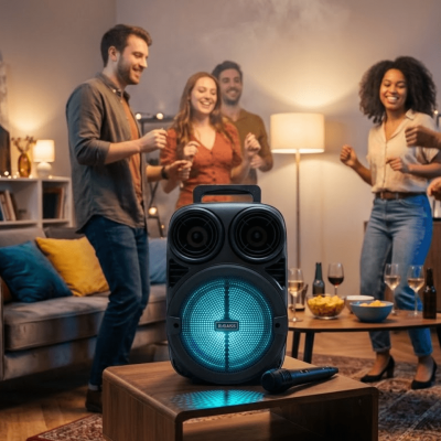 Bluetooth Taşınabilir Karaoke Hoparlör 6.5 İnç Mikrofonlu RGB Işıklı USB TF Kart Destekli