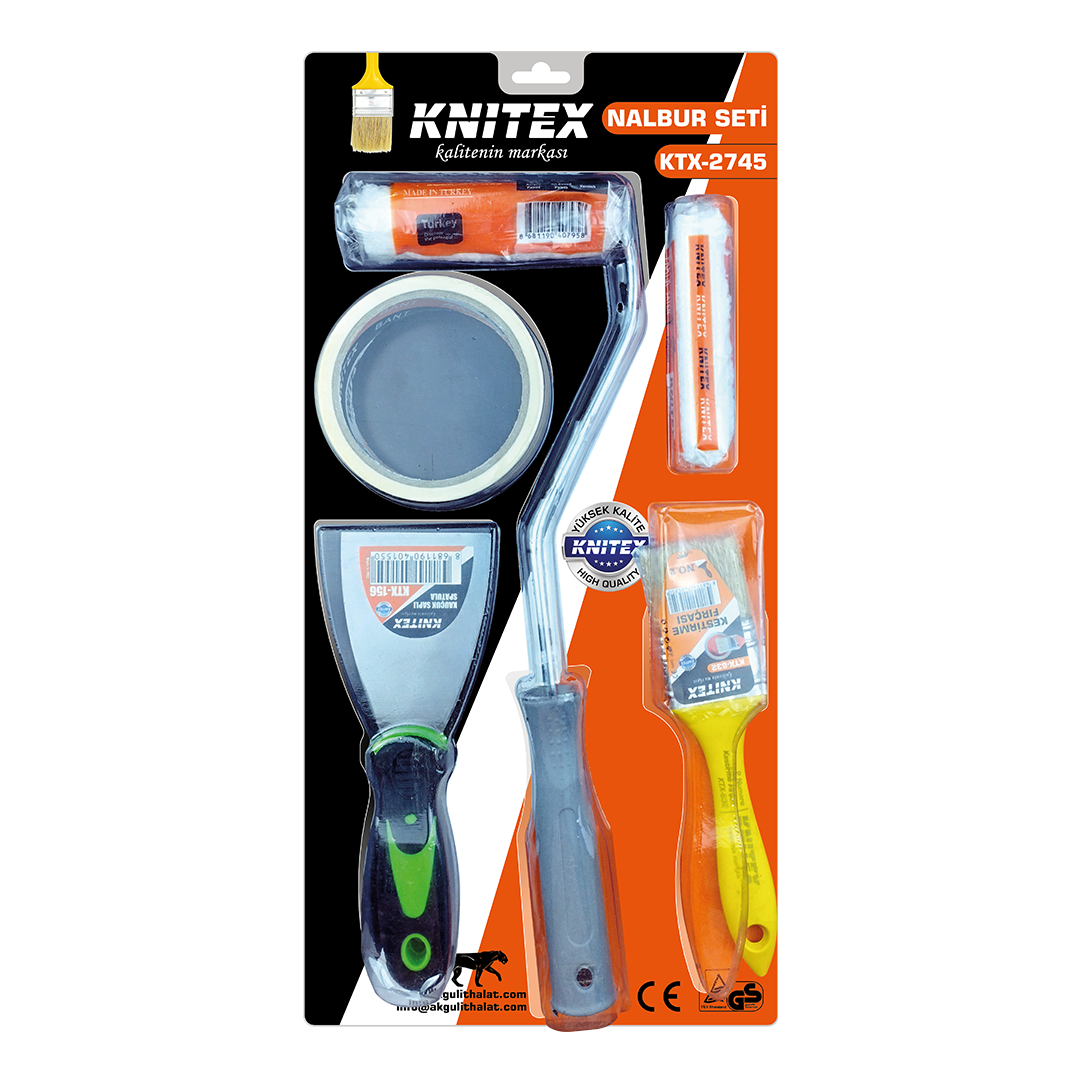 Boyacı Seti 5 Parça - Spatula, Rulo, Fırça, Bant