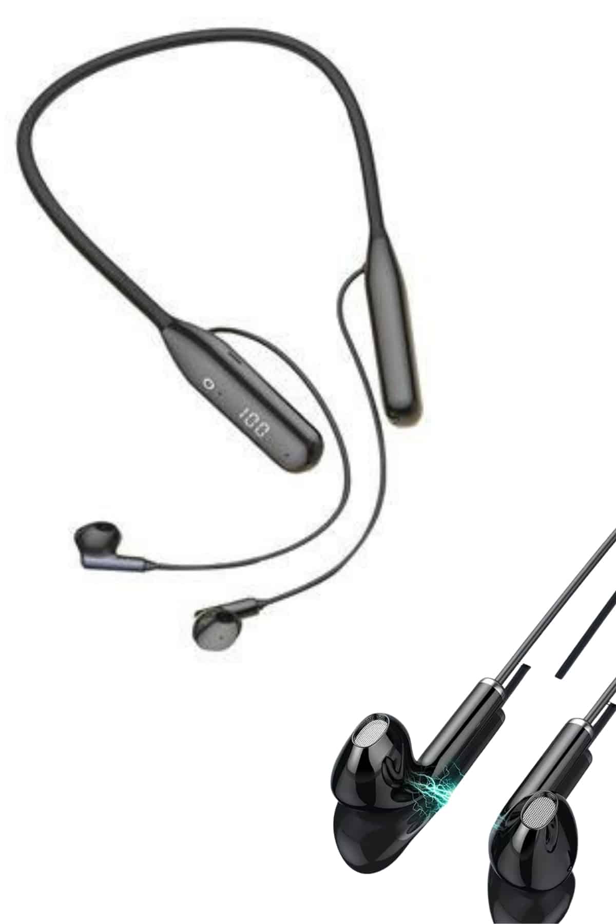 Boyun Bantlı Kablolu Yüksek Ses Kaliteli Bluetooth Kulaklık Uzun Pil Ömrü 100 saat sarj