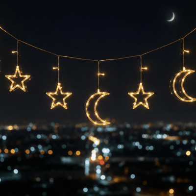 Büyük Ay Yıldız LED Ramazan Süsü Sıcak Beyaz Dekoratif Işık