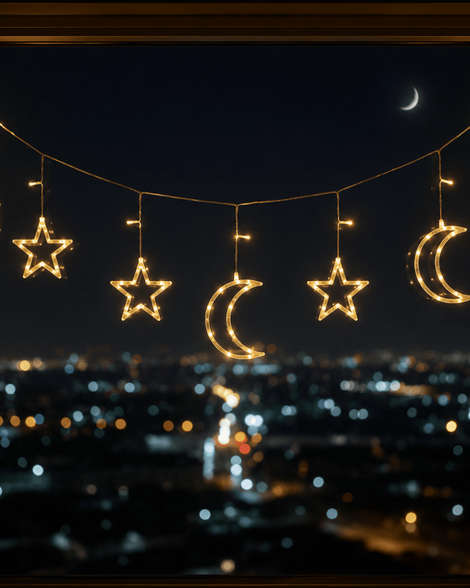 Büyük Ay Yıldız LED Ramazan Süsü Sıcak Beyaz Dekoratif Işık