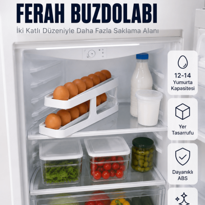 Buzdolabı Yumurta Düzenleyici İki Katlı Kayar Raylı Yumurta Organizeri
