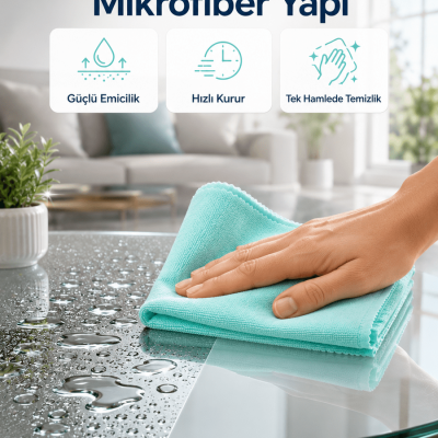 Cam Ayna ve Parlak Yüzeyler İçin Mikrofiber Temizlik Bezi Leke ve İz Bırakmaz