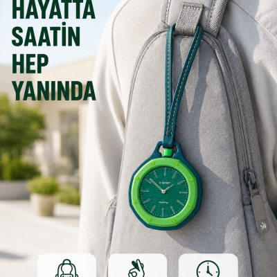 Çanta Charmı Askılı Analog Taşınabilir Saat Günlük Aksesuar Yeşil