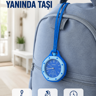 Çanta ve Anahtarlık İçin Askılı Analog Taşınabilir Charm Saat Mavi