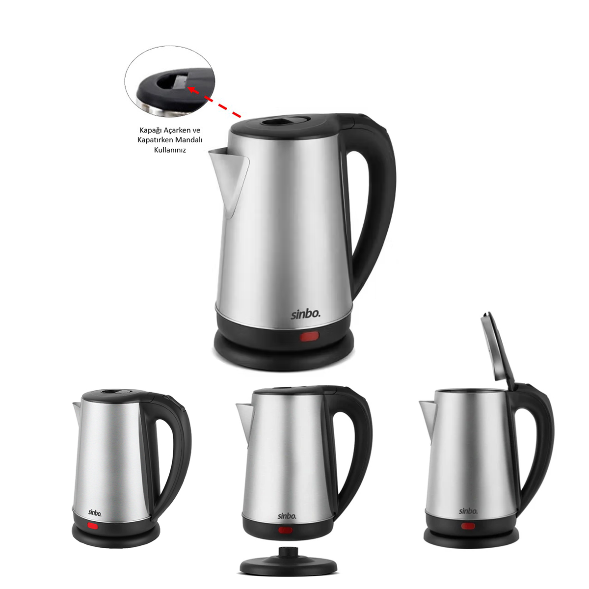 Çelik Kablosuz Su Isıtıcı Kettle 1.8L (360° Döner, Otomatik Kapanma)