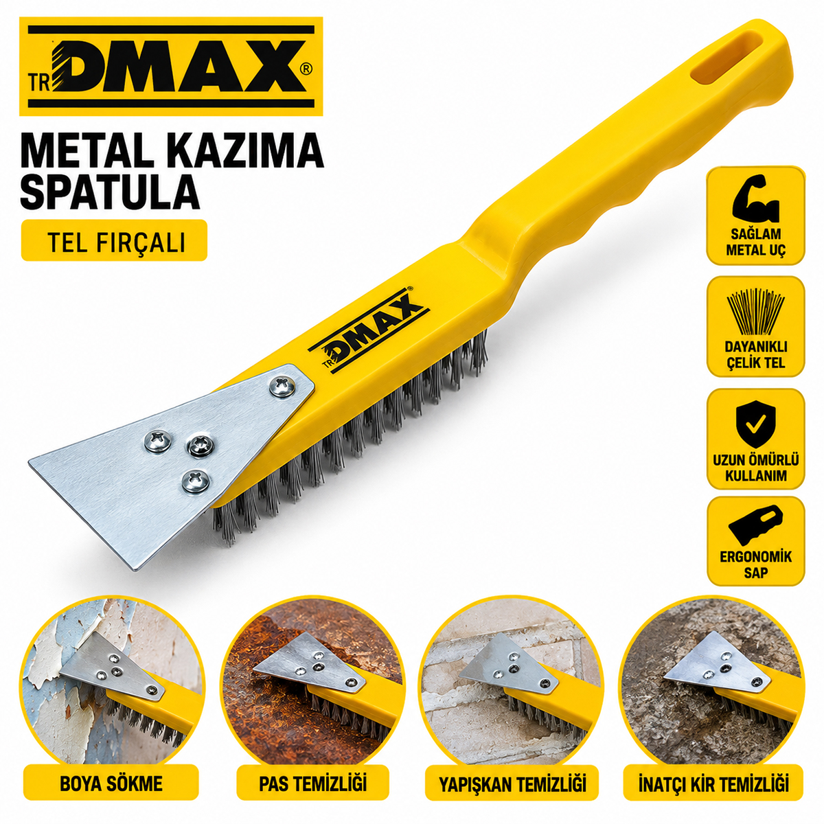 Çelik Tel Fırça ve Metal Kazıma Spatula 270 mm 2in1