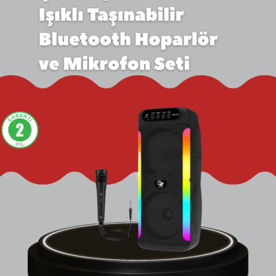 Çift 4 inç Hoparlörlü RGB Işıklı Bluetooth Ses Sistemi