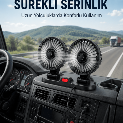 Çift Başlıklı Araç İçi USB Vantilatör Soğutucu Fan