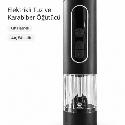 Çift Hazneli Şarj Edilebilir Elektrikli Tuz ve Karabiber Öğütücü