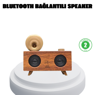 Çift Hoparlörlü Bluetooth Gramofon Speaker – FM Radyo, USB, SD Kart ve AUX Girişli