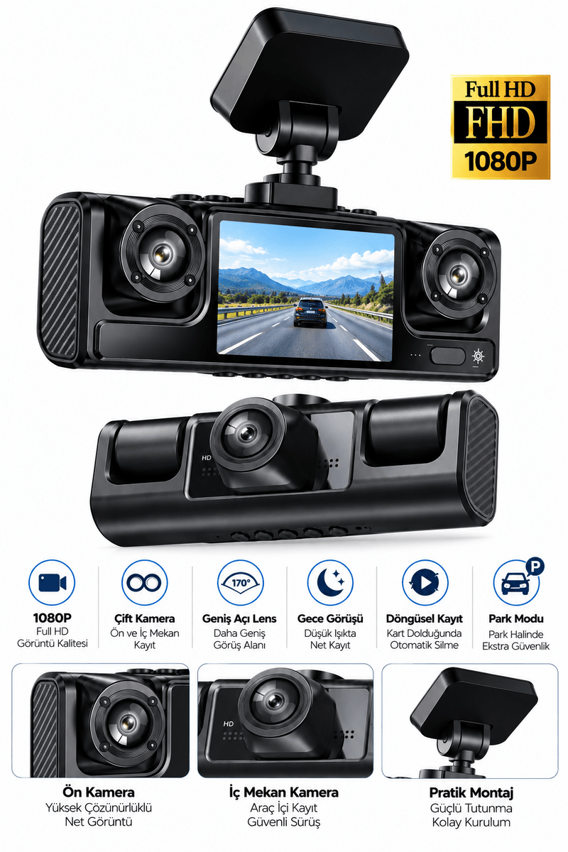 Full HD 1080P Döngüsel Kayıtlı Araç Kamerası