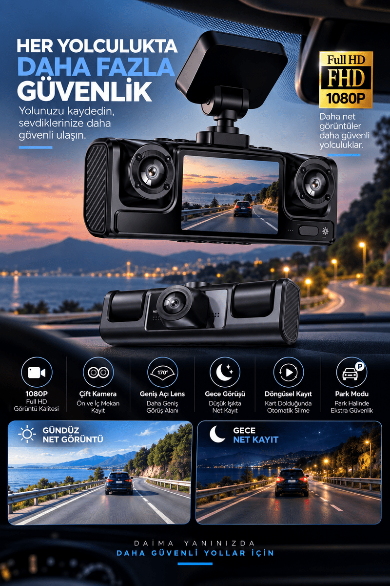 Full HD 1080P Döngüsel Kayıtlı Araç Kamerası