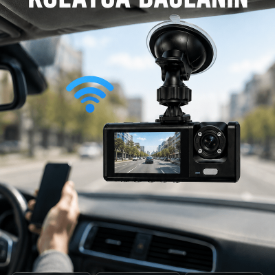 Çift Kameralı WiFi Araç Kamerası 170° Geniş Açı Full HD Araç İçi Kayıt Sistemi