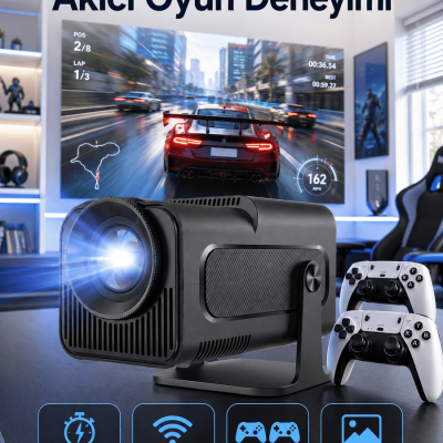 Çift Kollu Game Box Projeksiyon Cihazı Kumandalı Android Tv Dahili Hoparlör