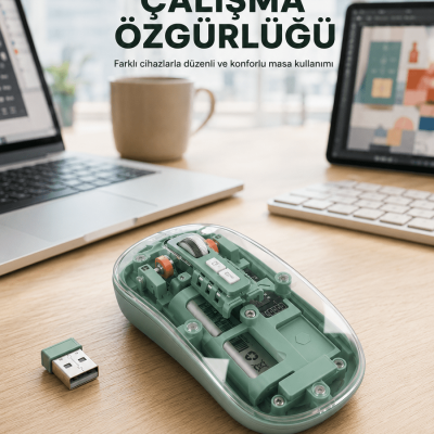 Çift Mod Bağlantılı Kablosuz Mouse Bluetooth ve USB Alıcılı Yeni Nesil