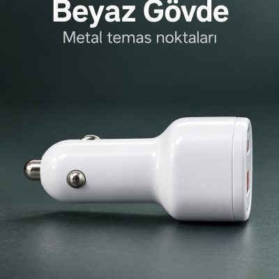 Çift Portlu Beyaz Oto Şarj Adaptörü
