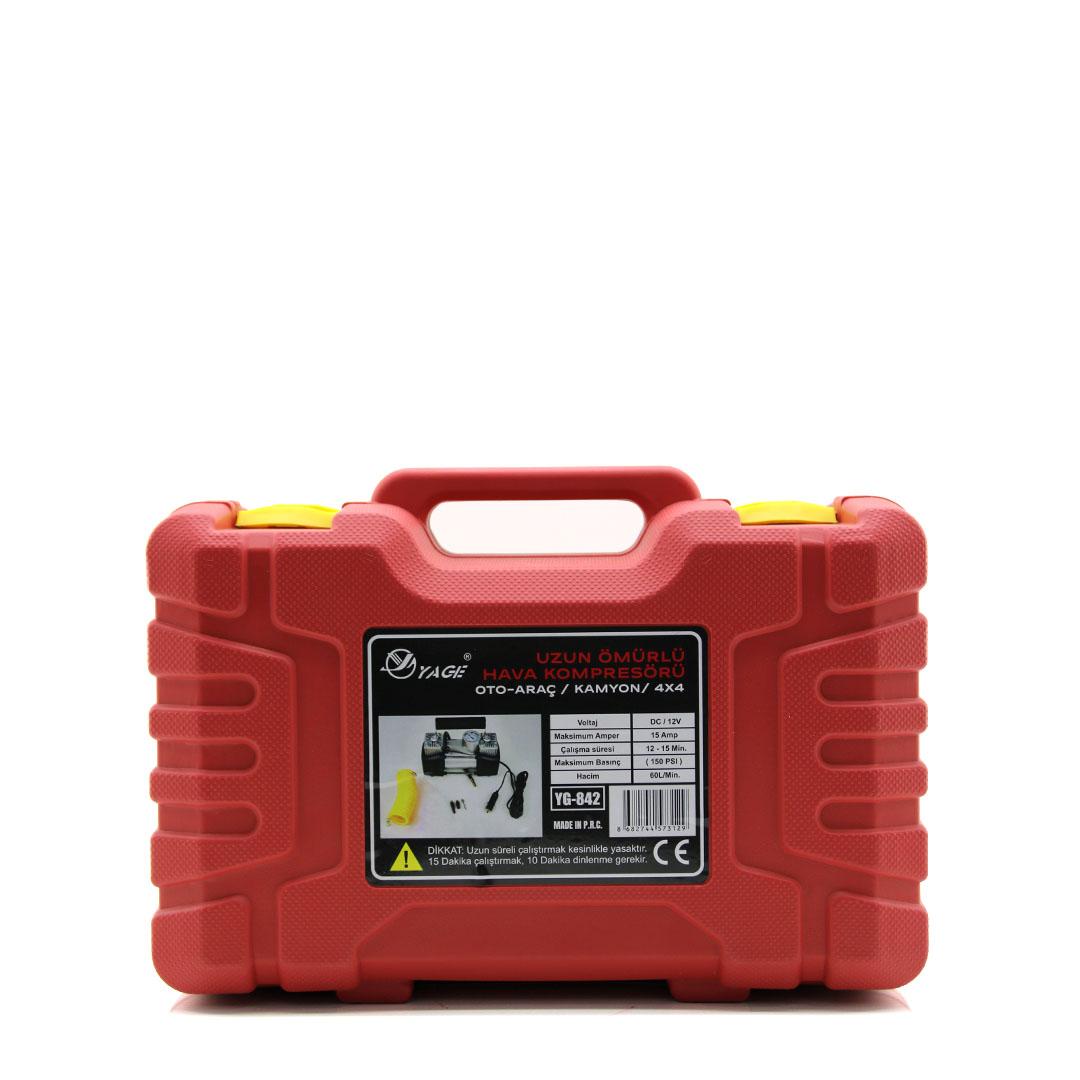 Çift Silindir 12V Oto Hava Kompresörü 150 PSI - Fenerli, Bar Göstergeli